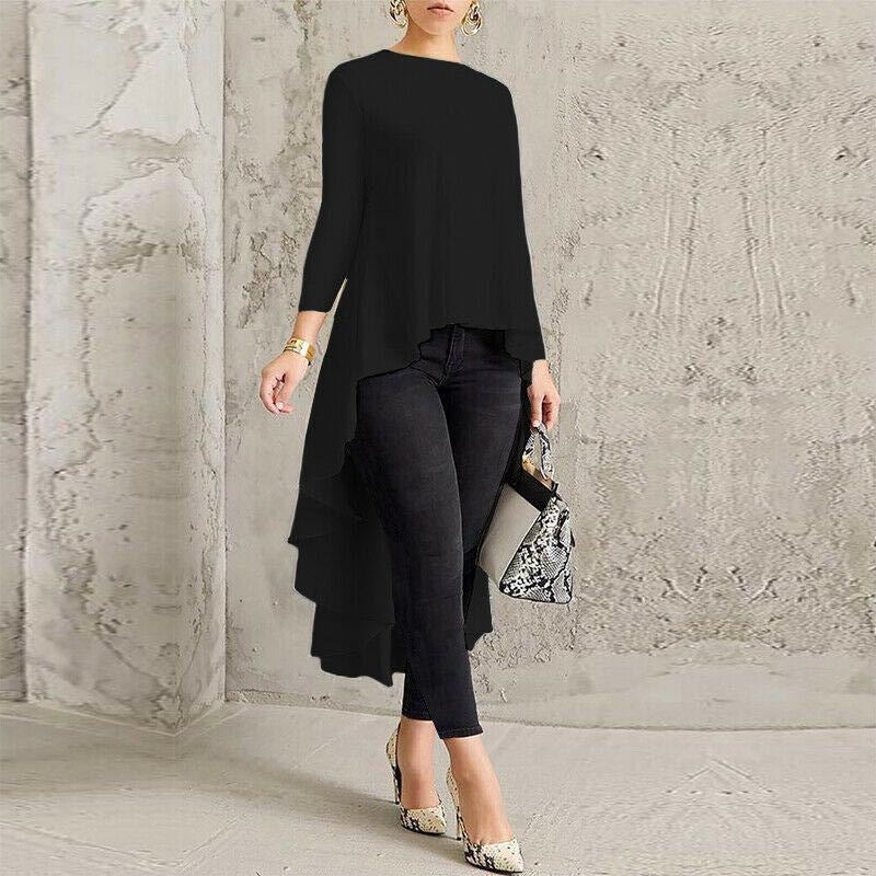 Women's Long Back Elegant Sleeve Pullover Dovetail Blouses