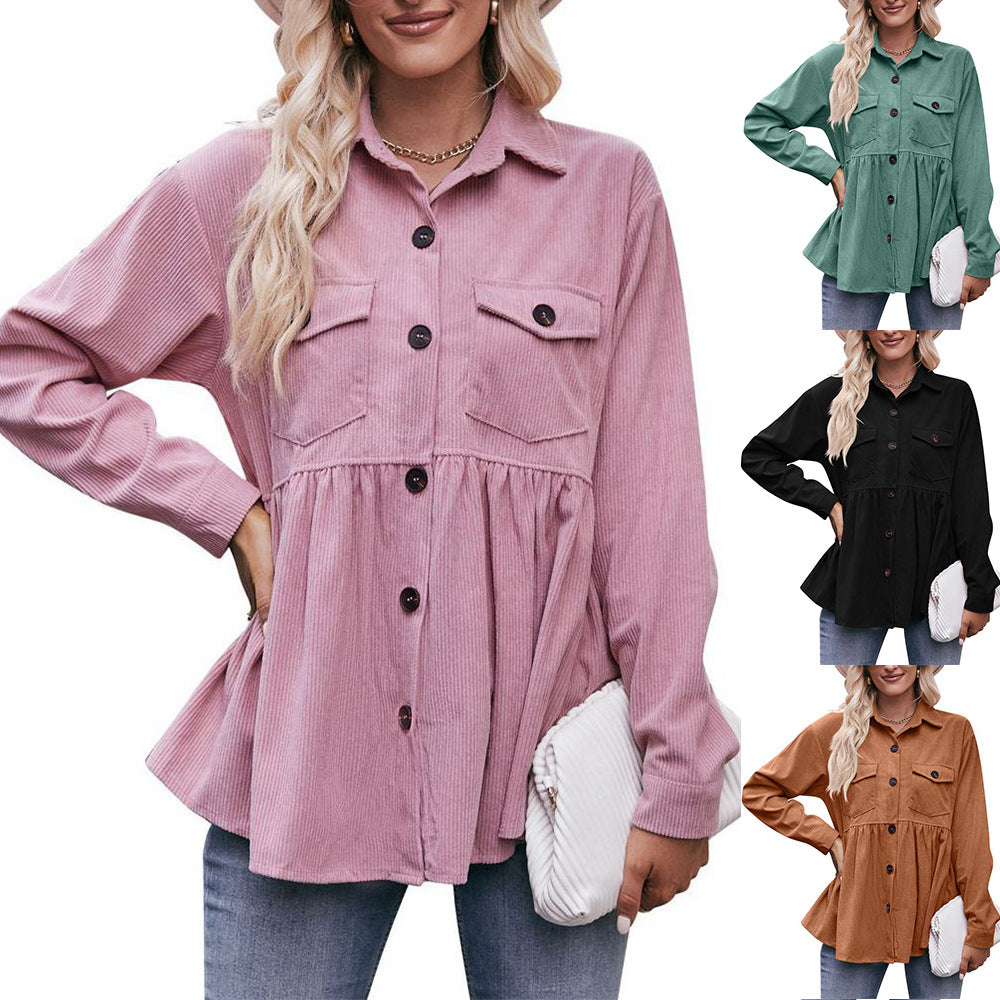 Women's Classy Casual Doll Shirt Corduroy Blouses