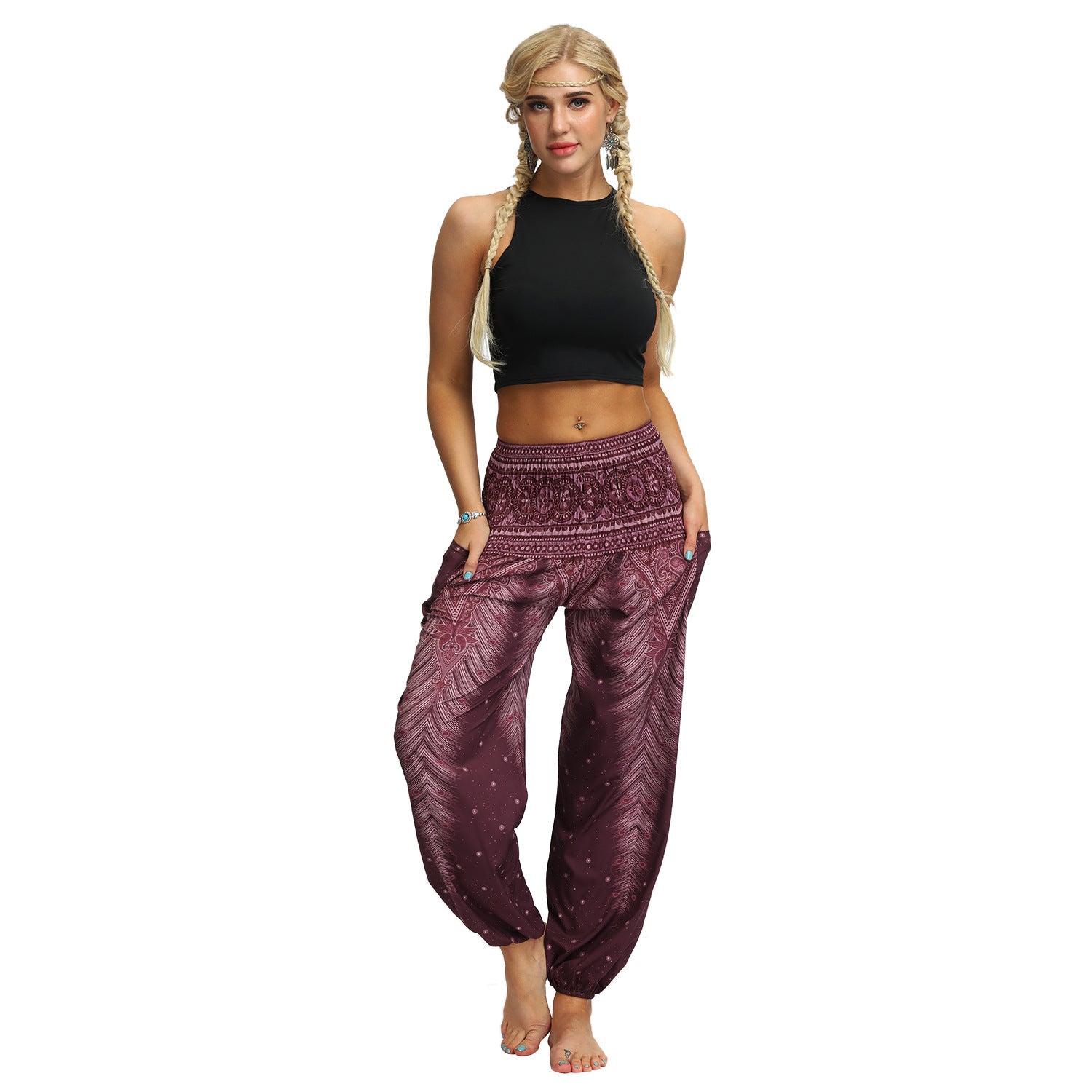 Women's Feather Digital Printed Leisure Yoga Dance Lightweight Pants