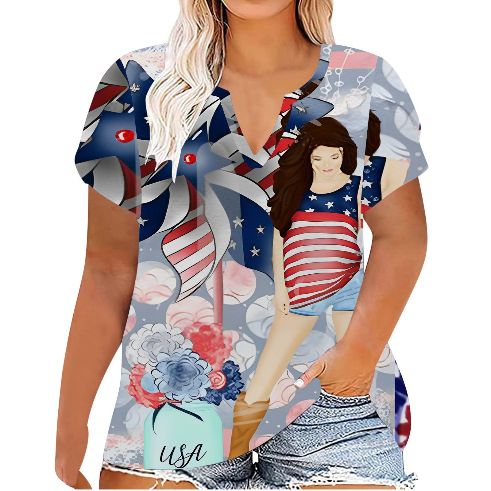 Women's Independence Day Printed Summer Short-sleeved T-shirt Plus Size