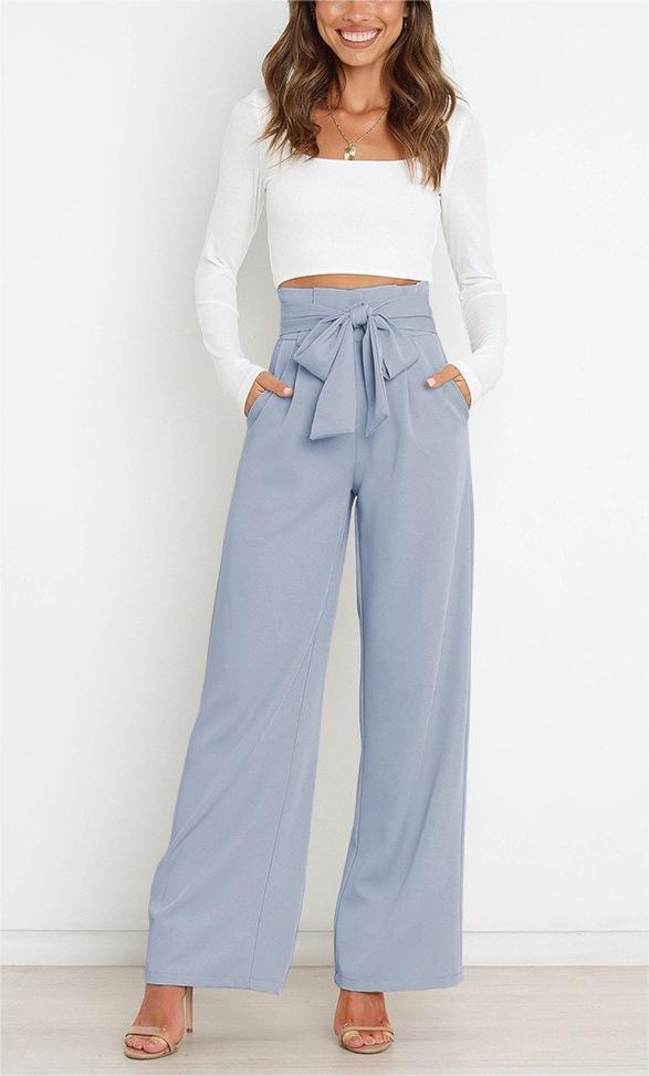 Women's Dress Casual Fashion Wide Leg Bow Pants