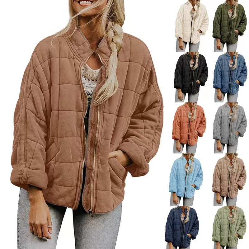 Women's Solid Color Stand-up Collar Loose Pockets Jackets