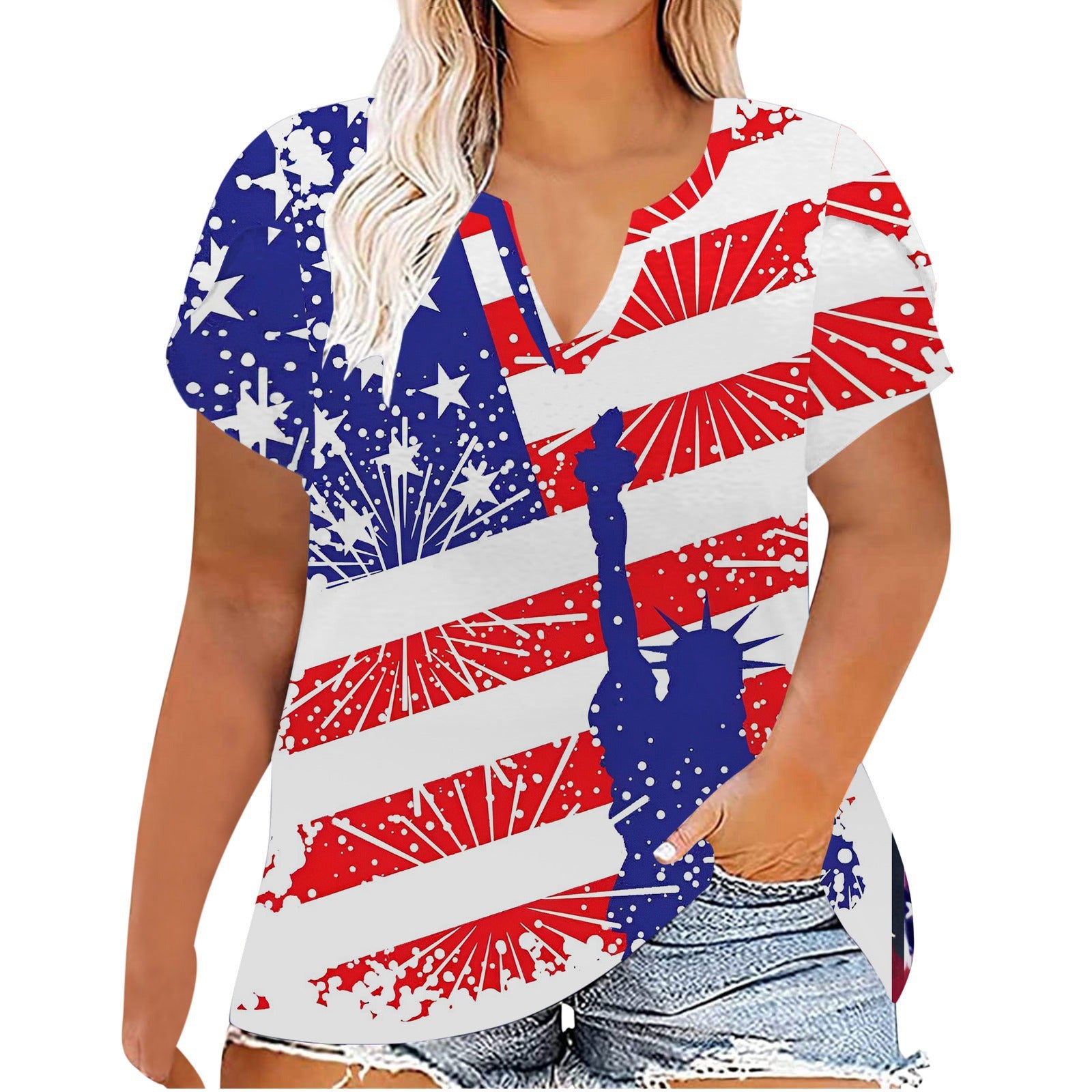 Women's Independence Day Printed Summer Short-sleeved T-shirt Plus Size