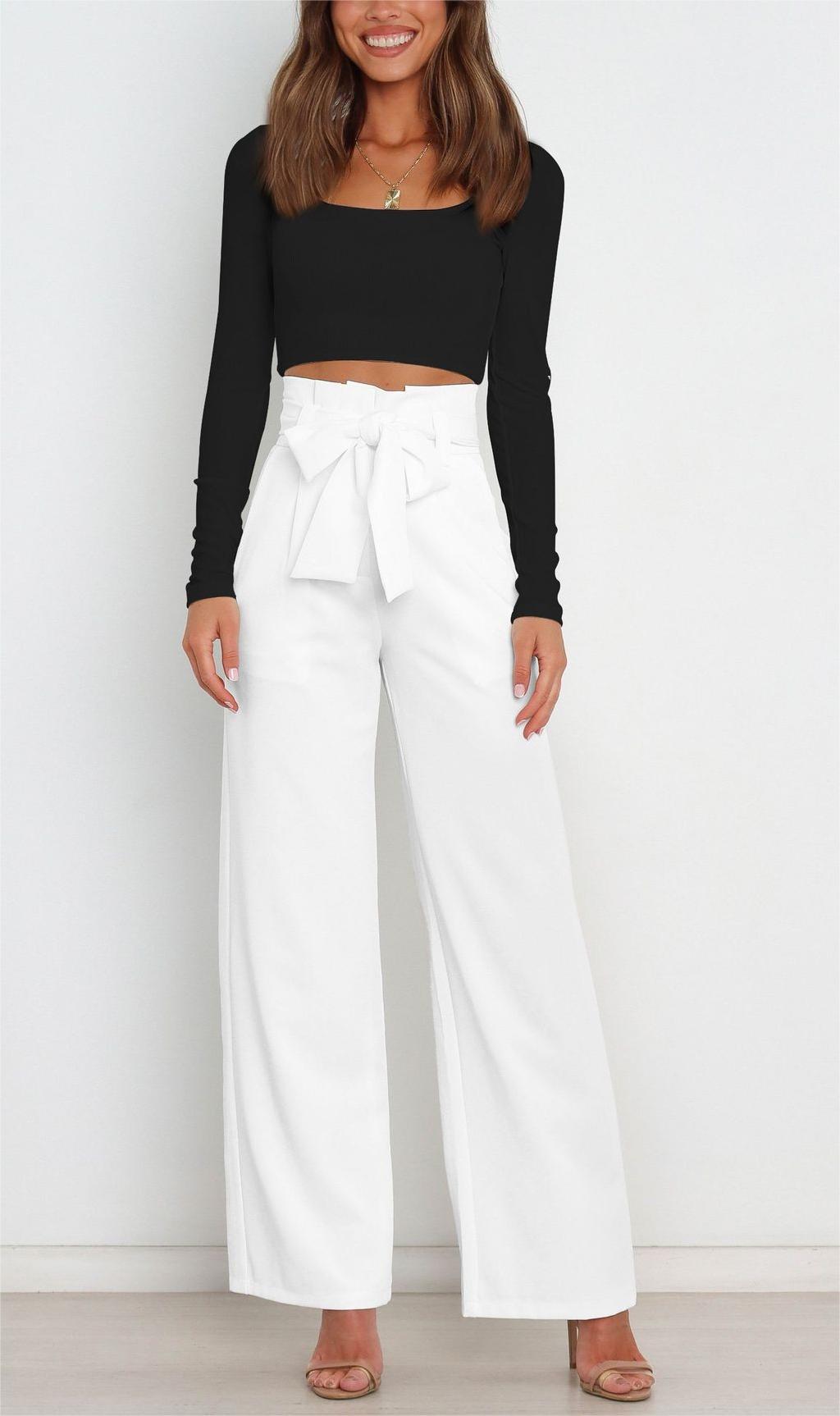 Women's Dress Casual Fashion Wide Leg Bow Pants