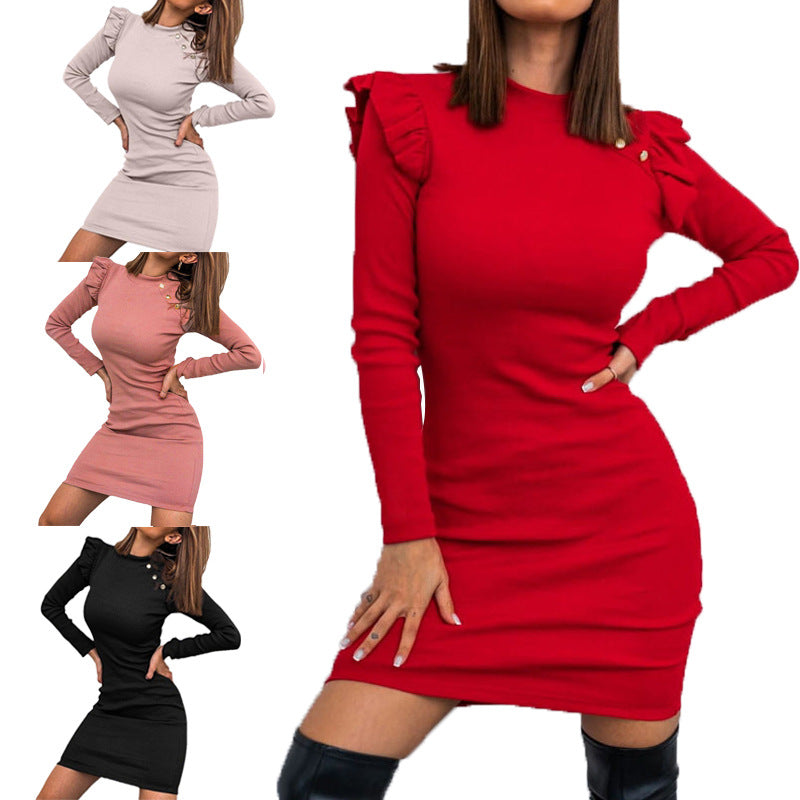 Women's Three-dimensional Sleeve Solid Color Pencil Dress Dresses