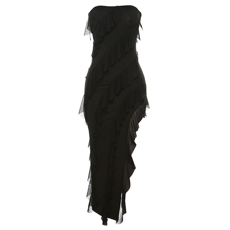 Women's Tube Sexy Backless Slit Tassel Temperamental Dresses