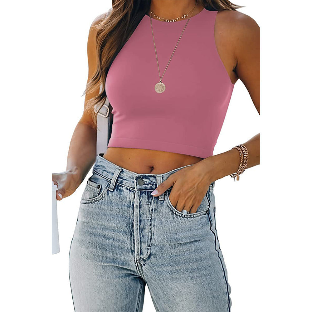 Women's Summer Solid Color Sleeveless Round Neck I-shaped Vests
