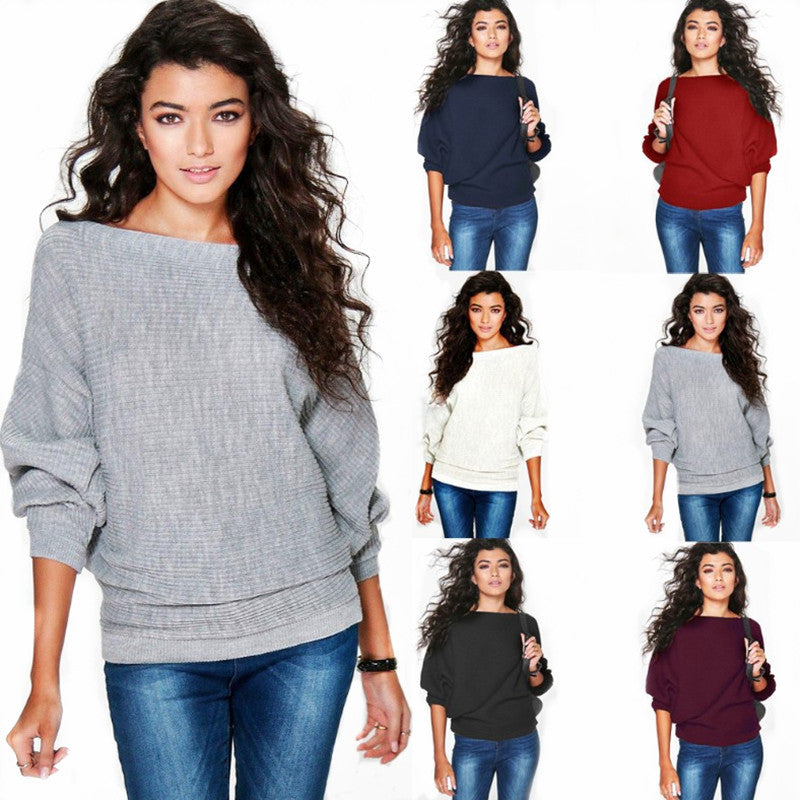 Women's Street Hipster Winter Fashion Loose Batwing Sleeve Knitted Sweater