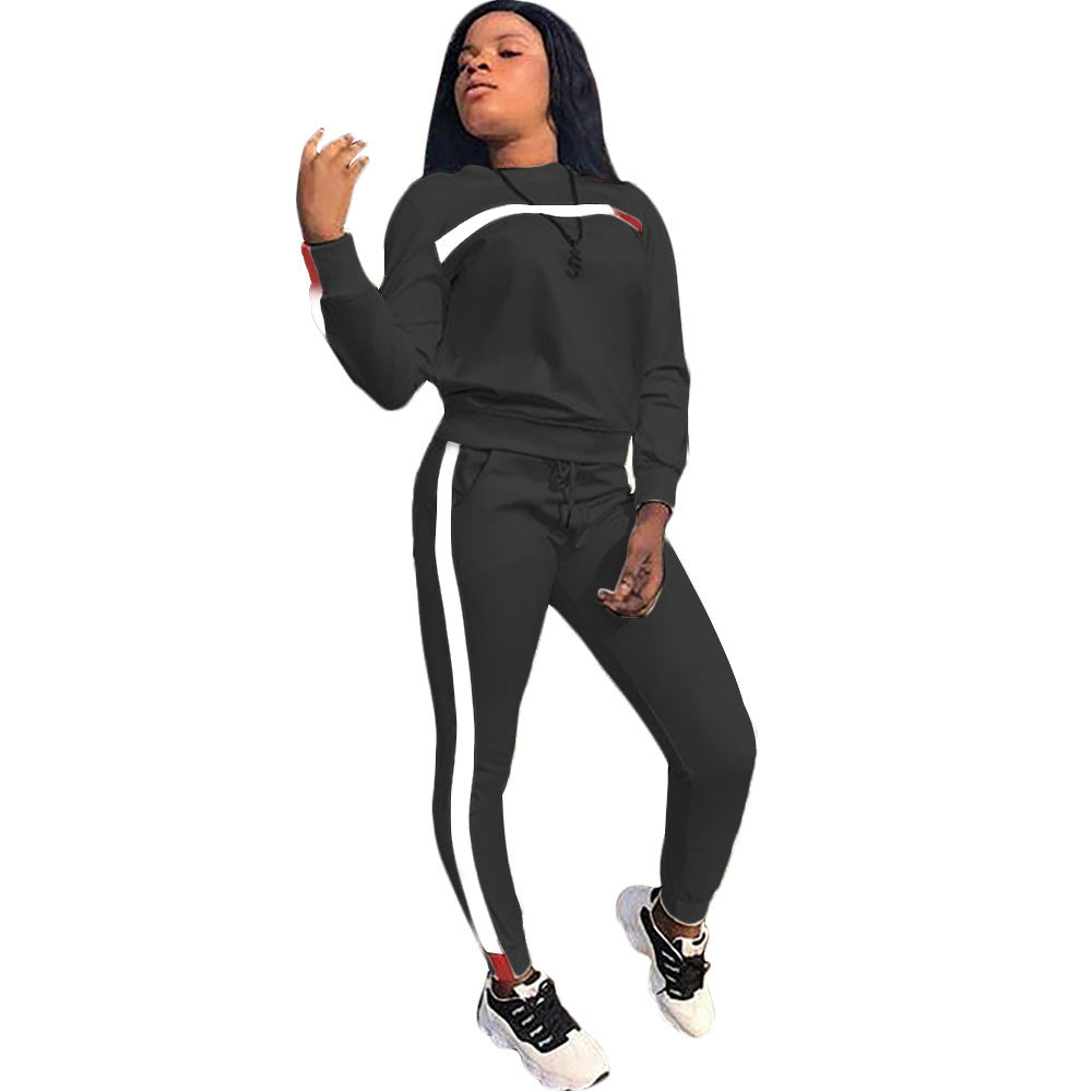 Spring Women's Polyester Fiber Simple Stylish Casual Stitching Sports Suit