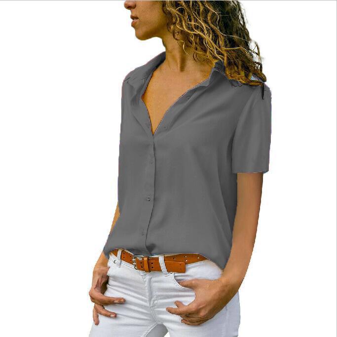 Solid Color Intellectual Style Women's Short Sleeve Shirt