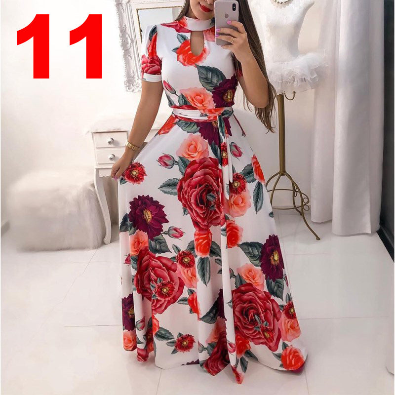 Sexy Fashion Mid Waist Digital Printing Large Swing Dress