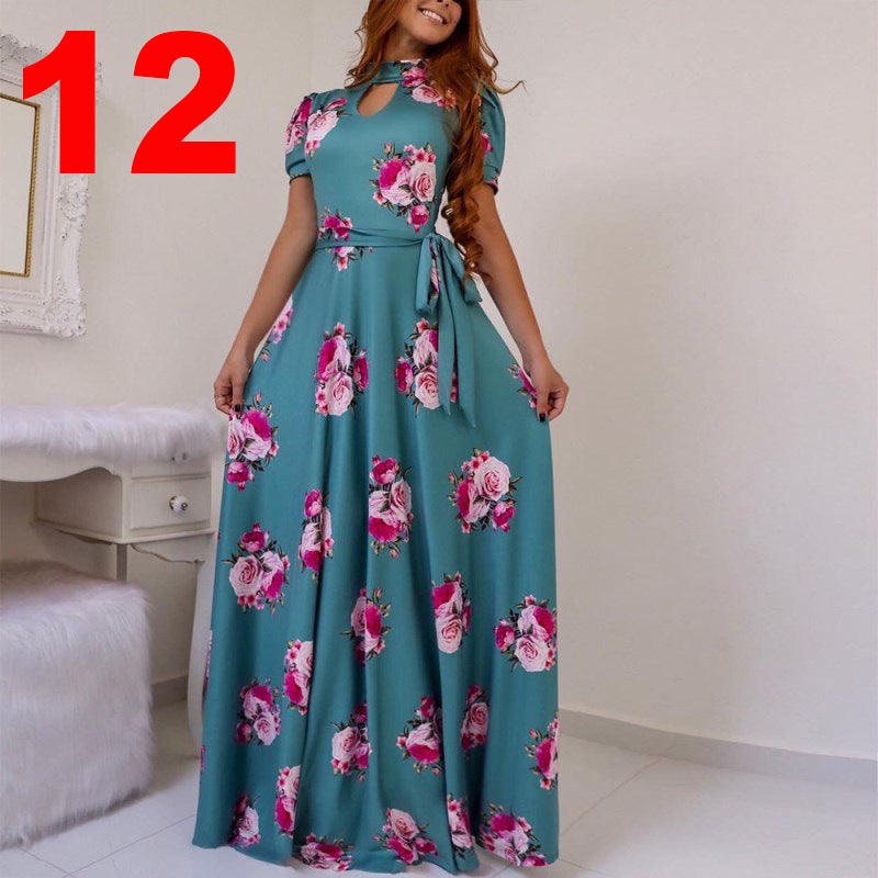 Sexy Fashion Mid Waist Digital Printing Large Swing Dress