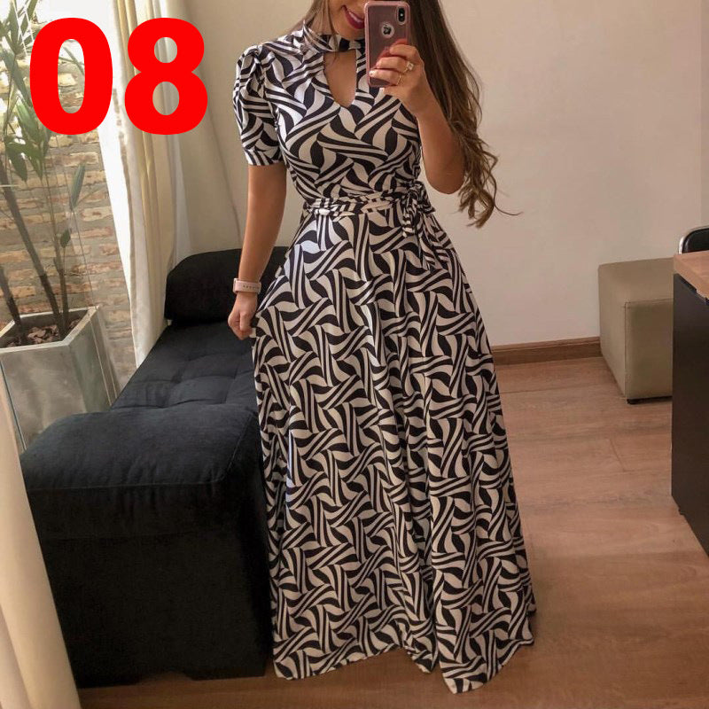 Sexy Fashion Mid Waist Digital Printing Large Swing Dress