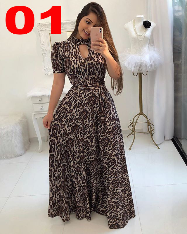 Sexy Fashion Digital Short Sleeve Printing Large Swing Dress