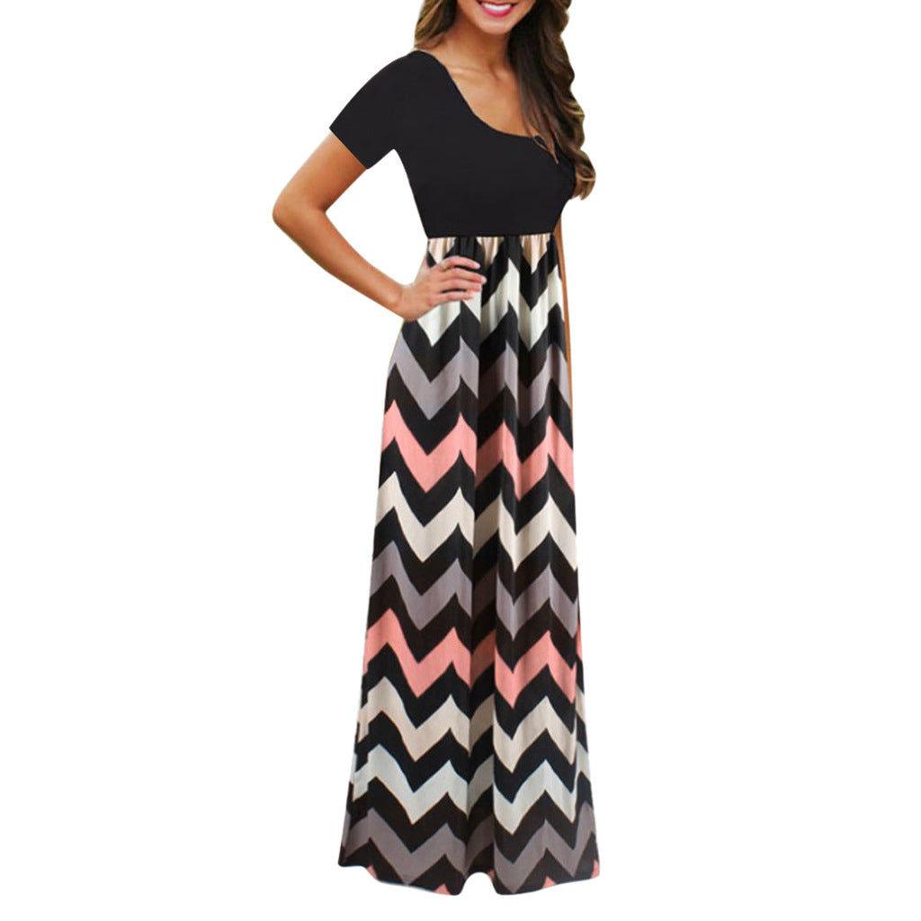 Short-sleeved Printed Other Long Skirt Color Dress