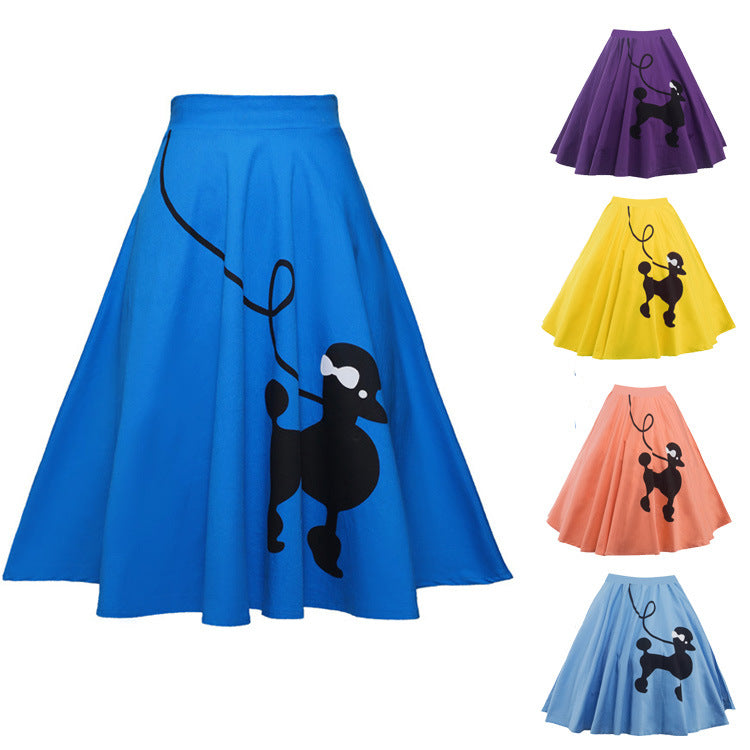 Women's Zipper Retro Printed Summer Mid-length Skirt