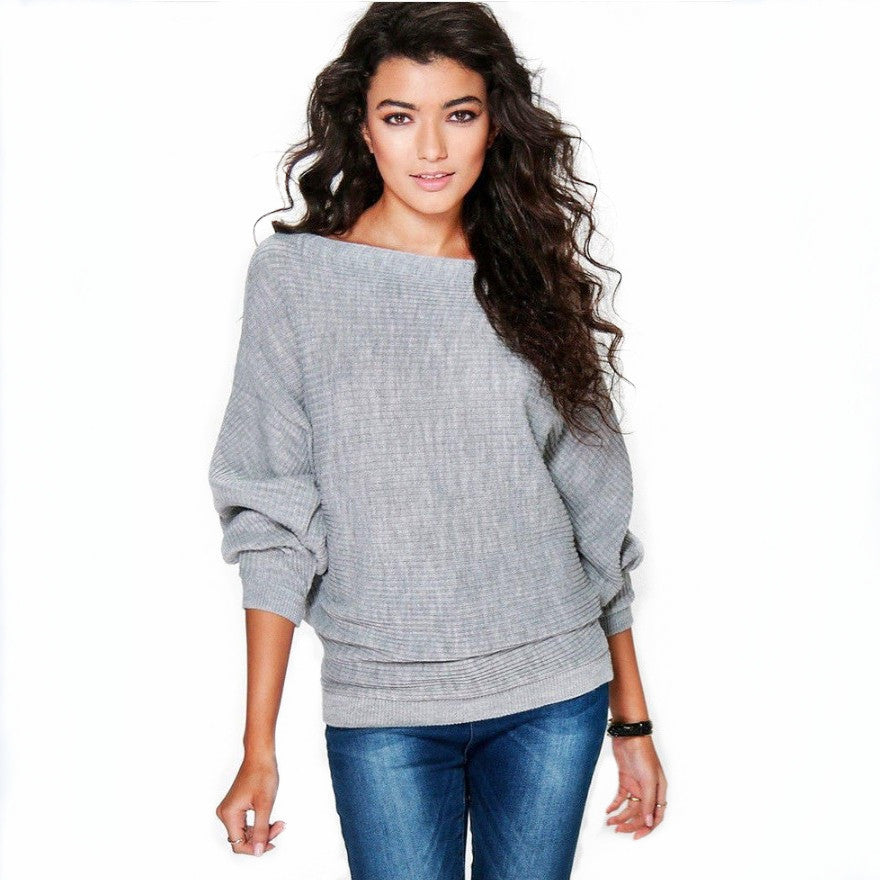 Women's Street Hipster Winter Fashion Loose Batwing Sleeve Knitted Sweater