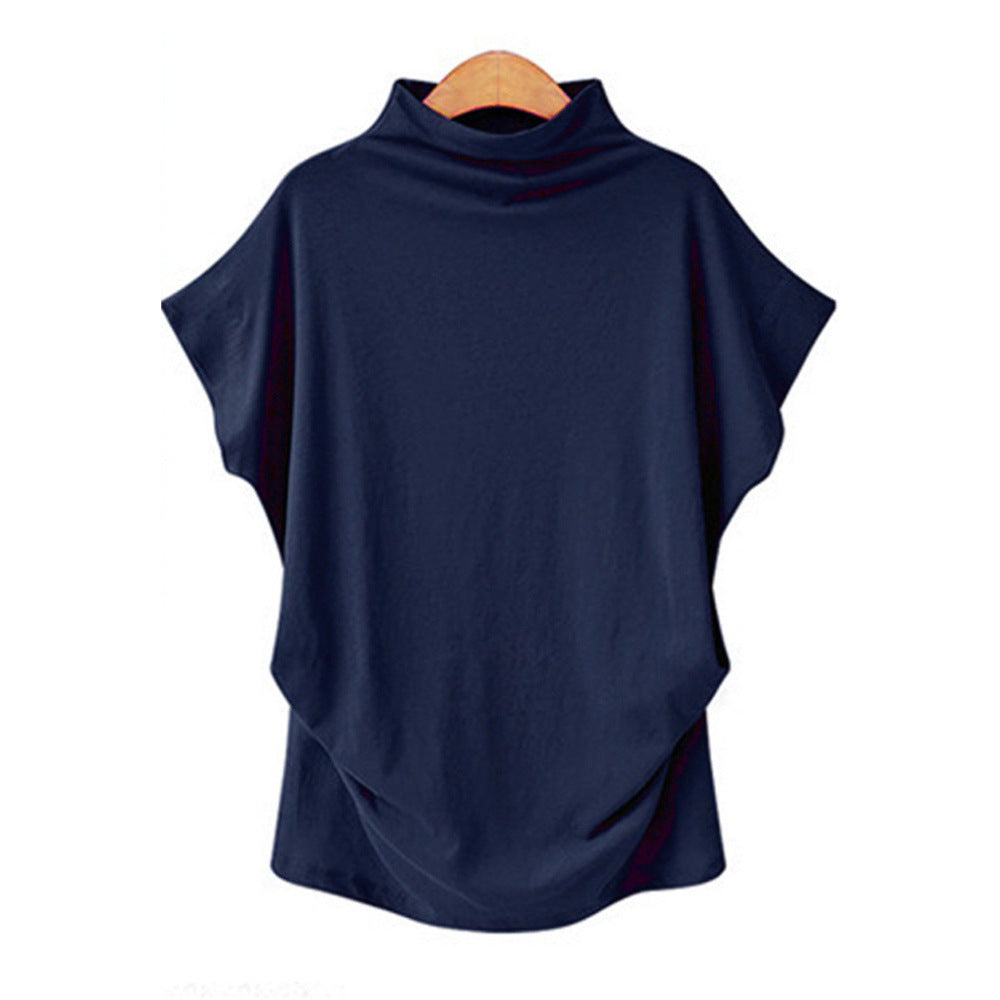 Temperament Commute Large Size Women's Half Turtleneck Batwing Sleeve Solid Color Polyester Top