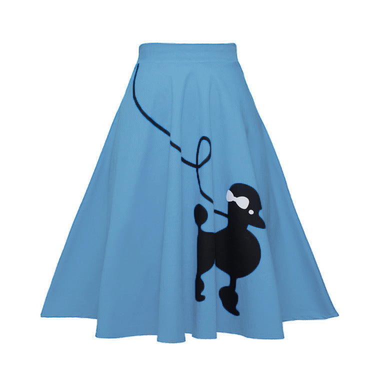 Women's Zipper Retro Printed Summer Mid-length Skirt