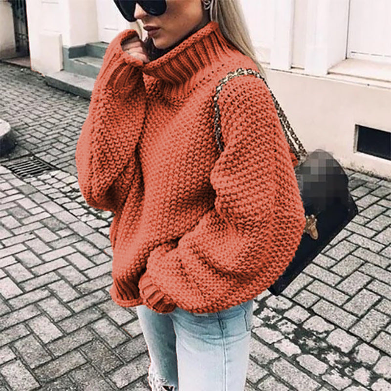 Thick Half Turtleneck Regular Sleeve Pullover Knitwear Loose Large Sweater