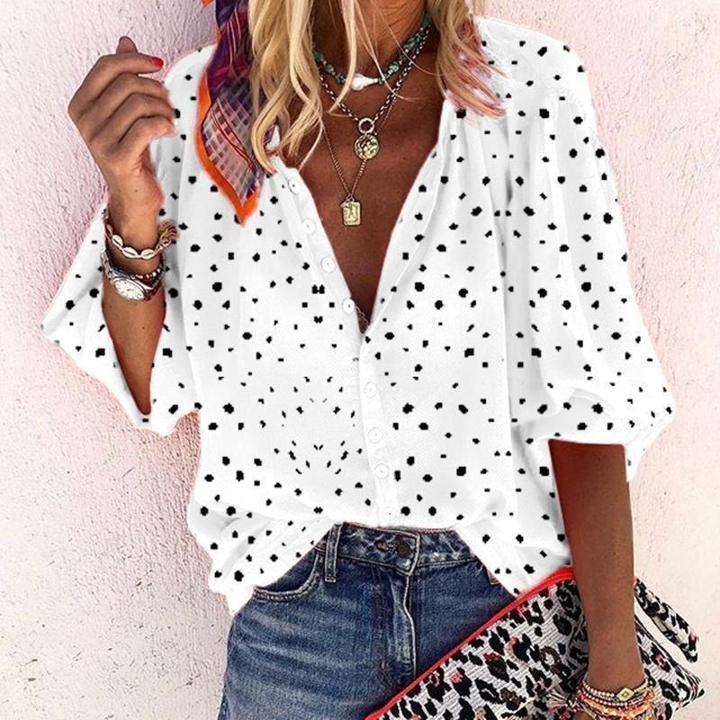 Women's Autumn Wave Casual Style Print Long Sleeve Lapel Single Breasted Shirt