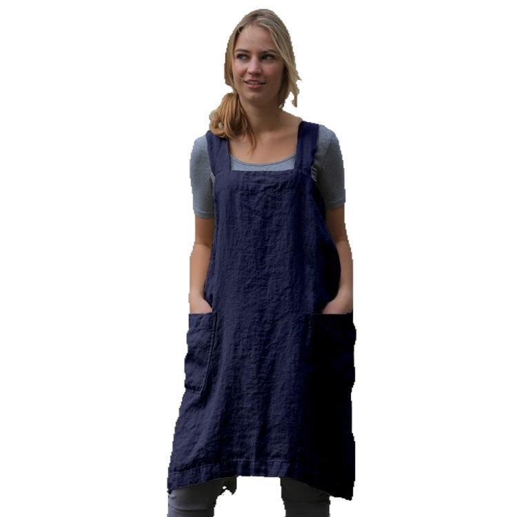 Women's Cotton Linen Apron Long Mid Waist Circumference Home Wear Loose Dress