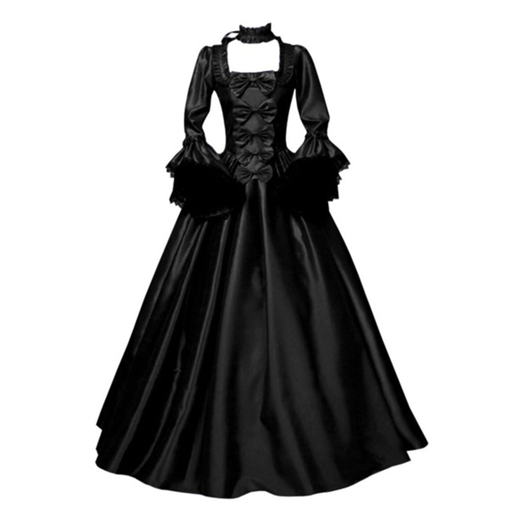 Basic Model Lace Stitching Large Bell Sleeve Retro Dress