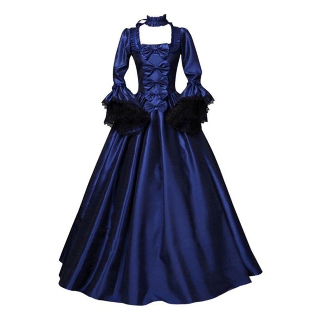 Basic Model Lace Stitching Large Bell Sleeve Retro Dress