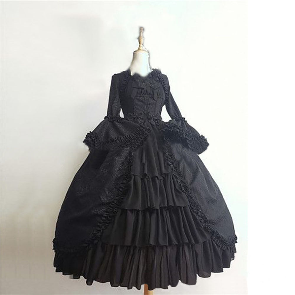 Polyester Retro Square-neck Cinched Stitching Bow Dress