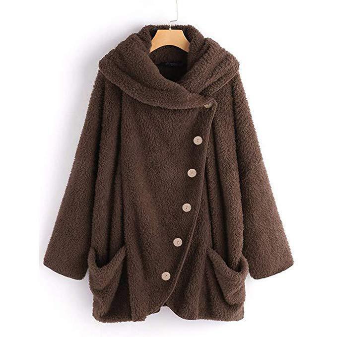 Autumn Pullover Soft Plush Button Top Single-breasted Coat