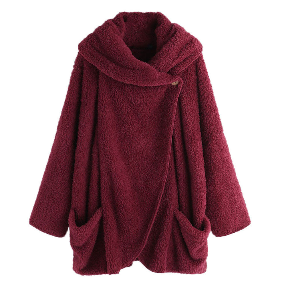 Autumn Pullover Soft Plush Button Top Single-breasted Coat