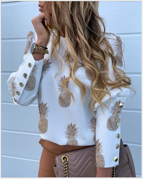 Women's Other Long-sleeved Button Pineapple Printed Shirt