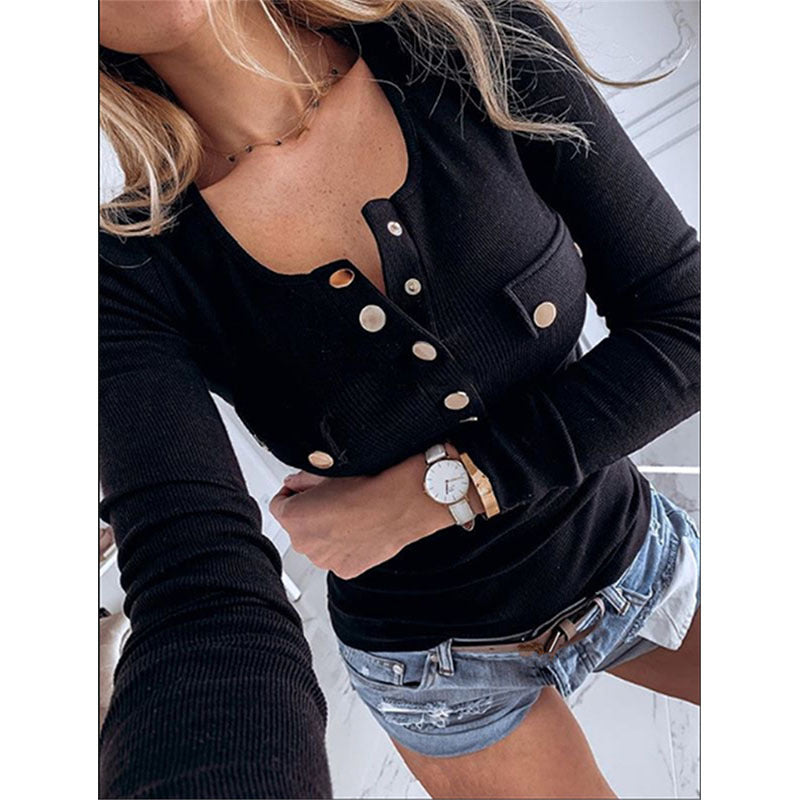 Charming Solid Color Autumn Fashion Long-sleeved Women's T-shirt