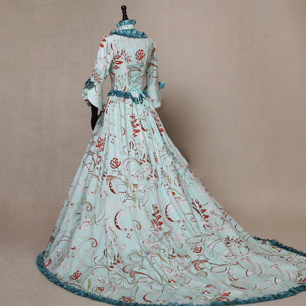 Long Sleeve Basic Model Printed Elegant Retro Evening Large Bell Dress