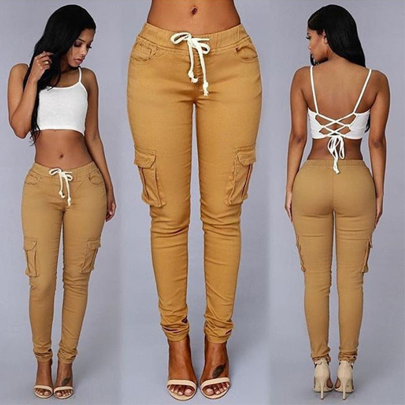 Straight Bullet Pencil Women's Drawstring Lace Casual Pants
