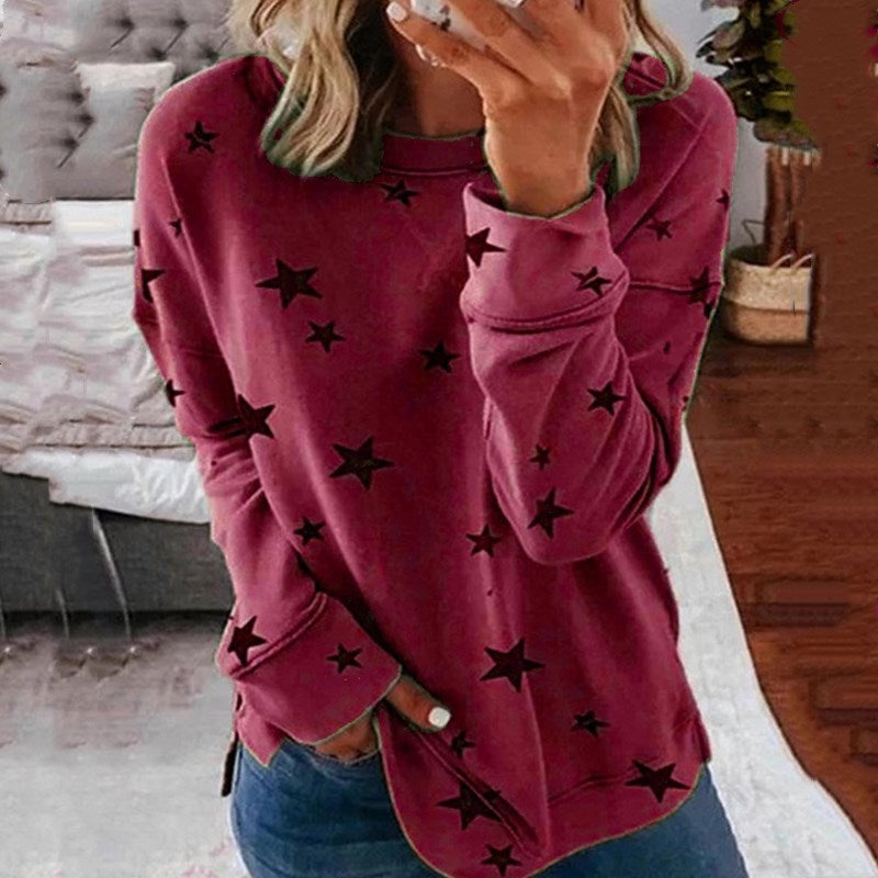 Xingx Autumn Printed Stitching Plus Size Women's Top Long-sleeved T-shirt