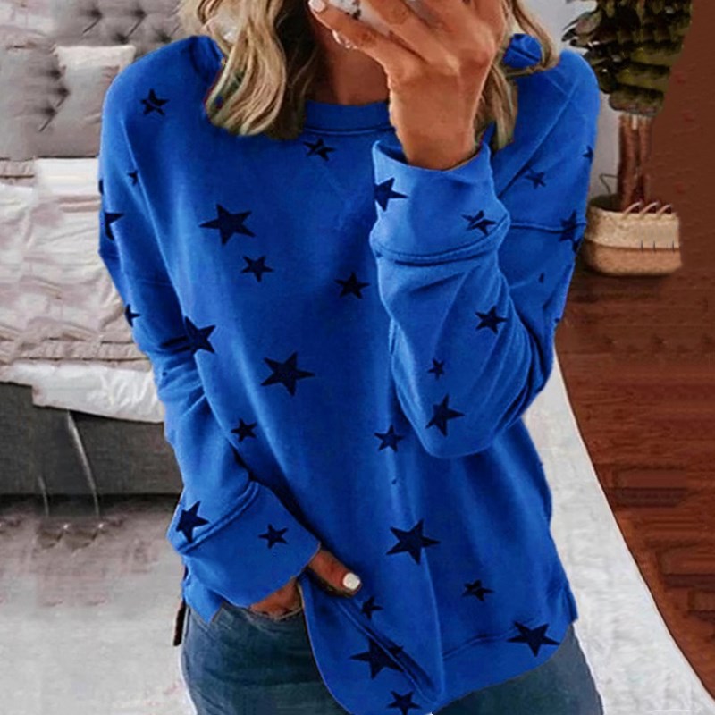 Xingx Autumn Printed Stitching Plus Size Women's Top Long-sleeved T-shirt