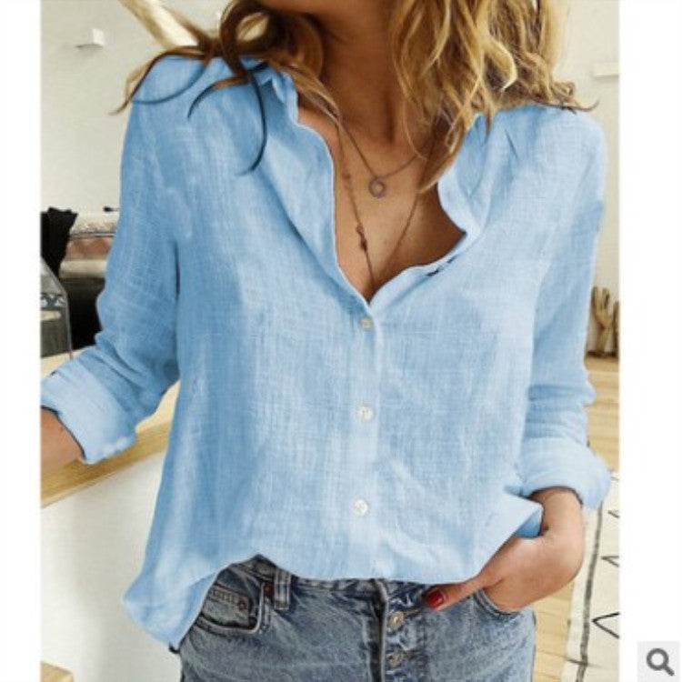 Solid Color Casual Cardigan Loose Long-sleeved Linen Shirt