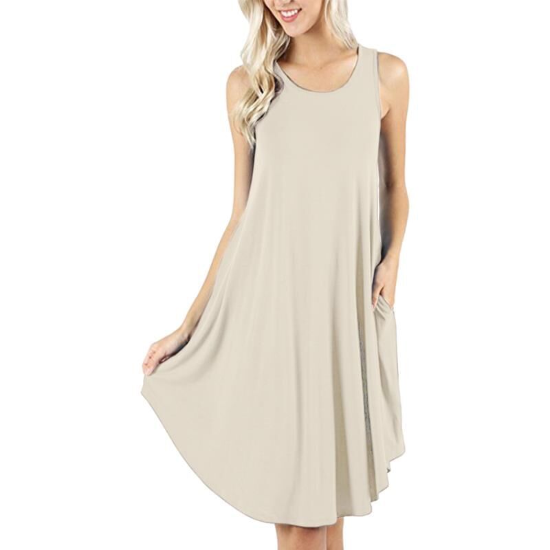 Basic Model Summer Sleeveless Pocket Casual Vest T-shirt Large Swing Dress
