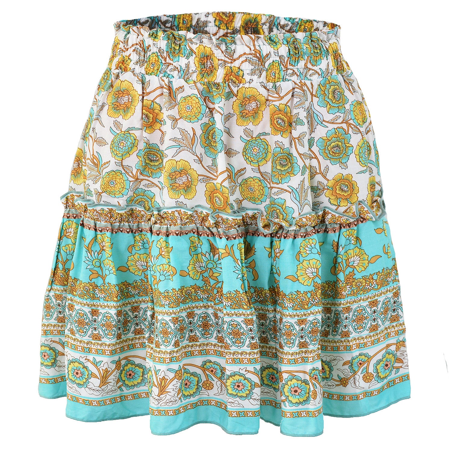 Women's Cotton Blend Printed Short Bohemian Ruffled Skirt