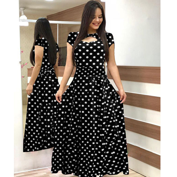 Sexy Short Sleeve Fashion Digital Printing Dress Large Swing Skirt