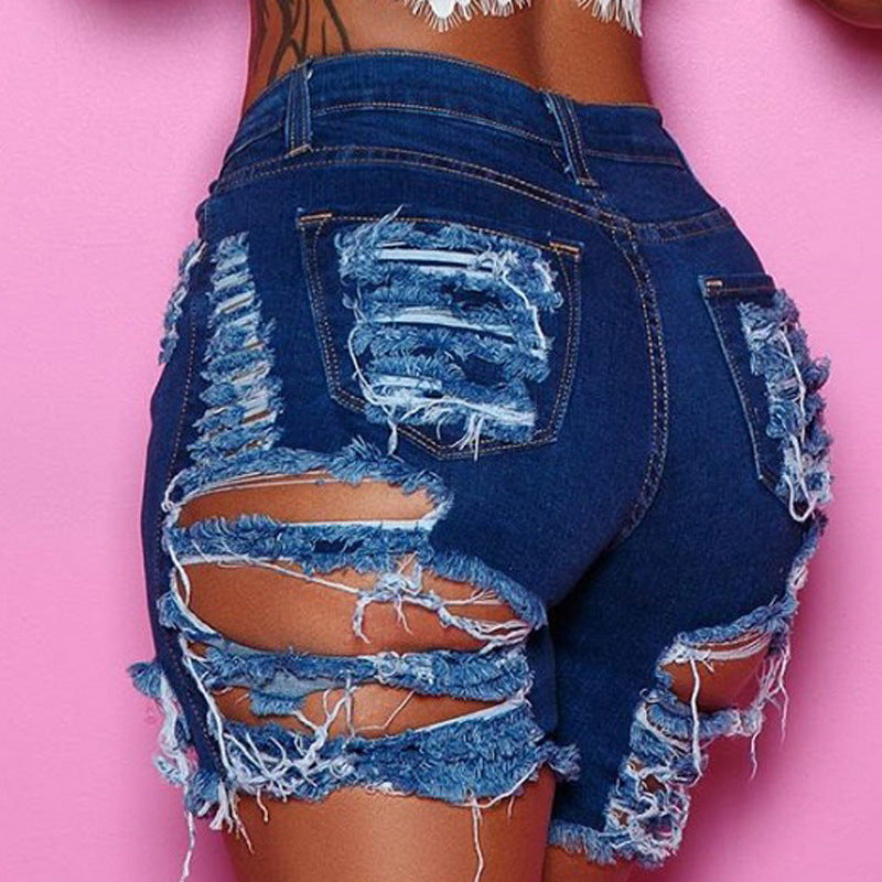 Ripped Hippie Stretch Denim Shorts Cropped Pants