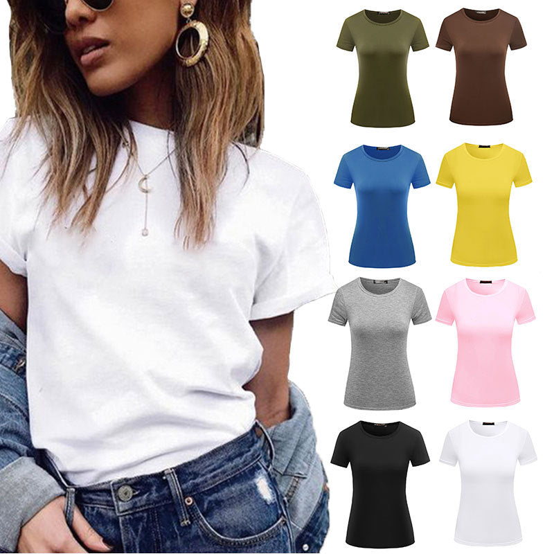 Fashion Women's Solid Color Pullover T-shirt Short Sleeve Wear