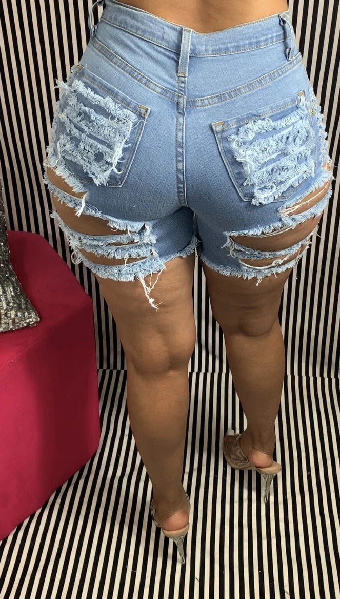 Ripped Hippie Stretch Denim Shorts Cropped Pants
