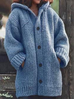 Versatile Women's Temperament Commute Mid-length Sweater Hooded Jacket
