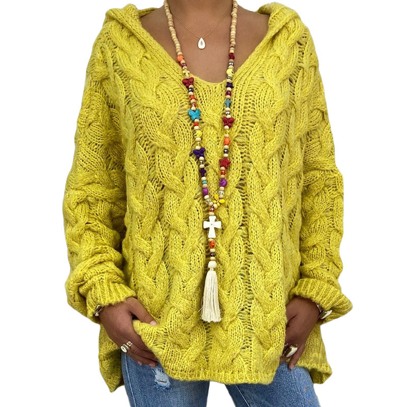 Popular Solid Pullover Color Twist Knitted Hoodie