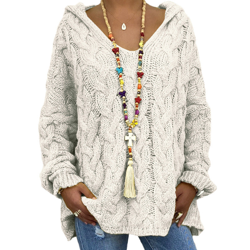 Popular Solid Pullover Color Twist Knitted Hoodie