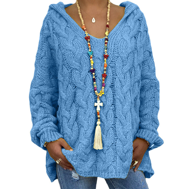 Popular Solid Pullover Color Twist Knitted Hoodie