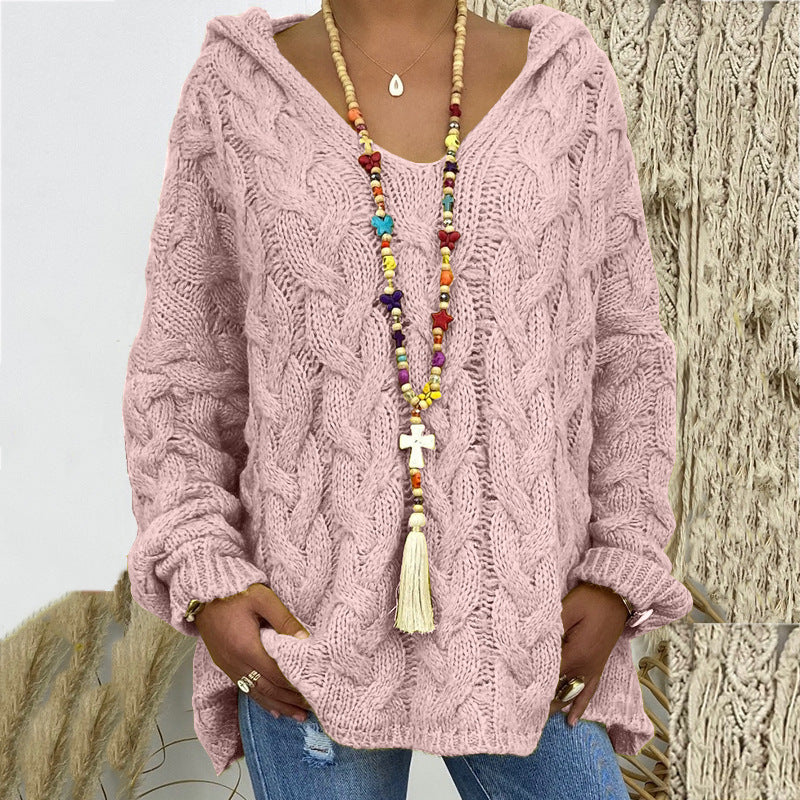 Popular Solid Pullover Color Twist Knitted Hoodie