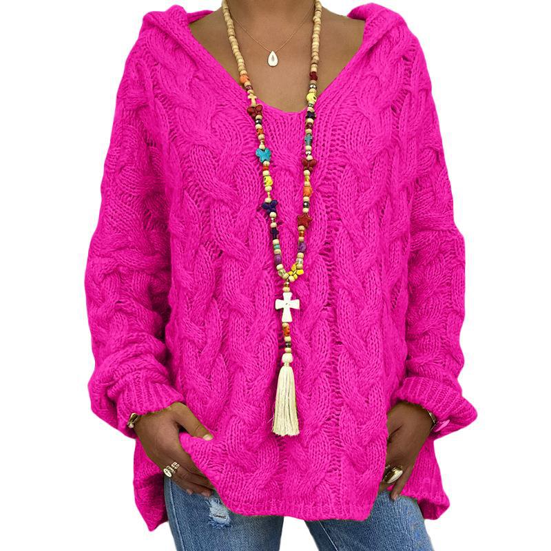 Popular Solid Pullover Color Twist Knitted Hoodie